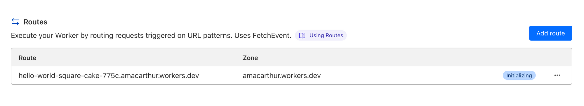 the routes for a newly created Cloudflare worker