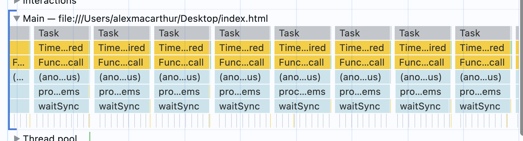 flame chart using setTimeout and recursion