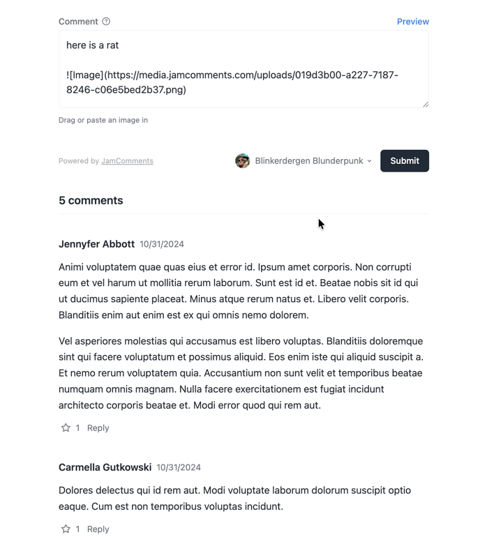 image swiftly pops in when comment is submitted