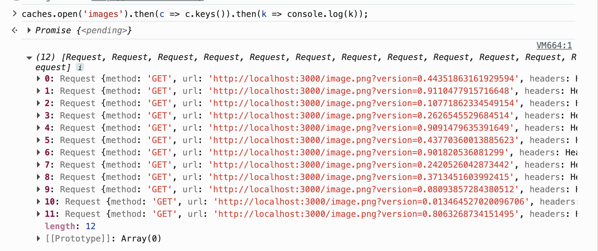 cache entries building up in console
