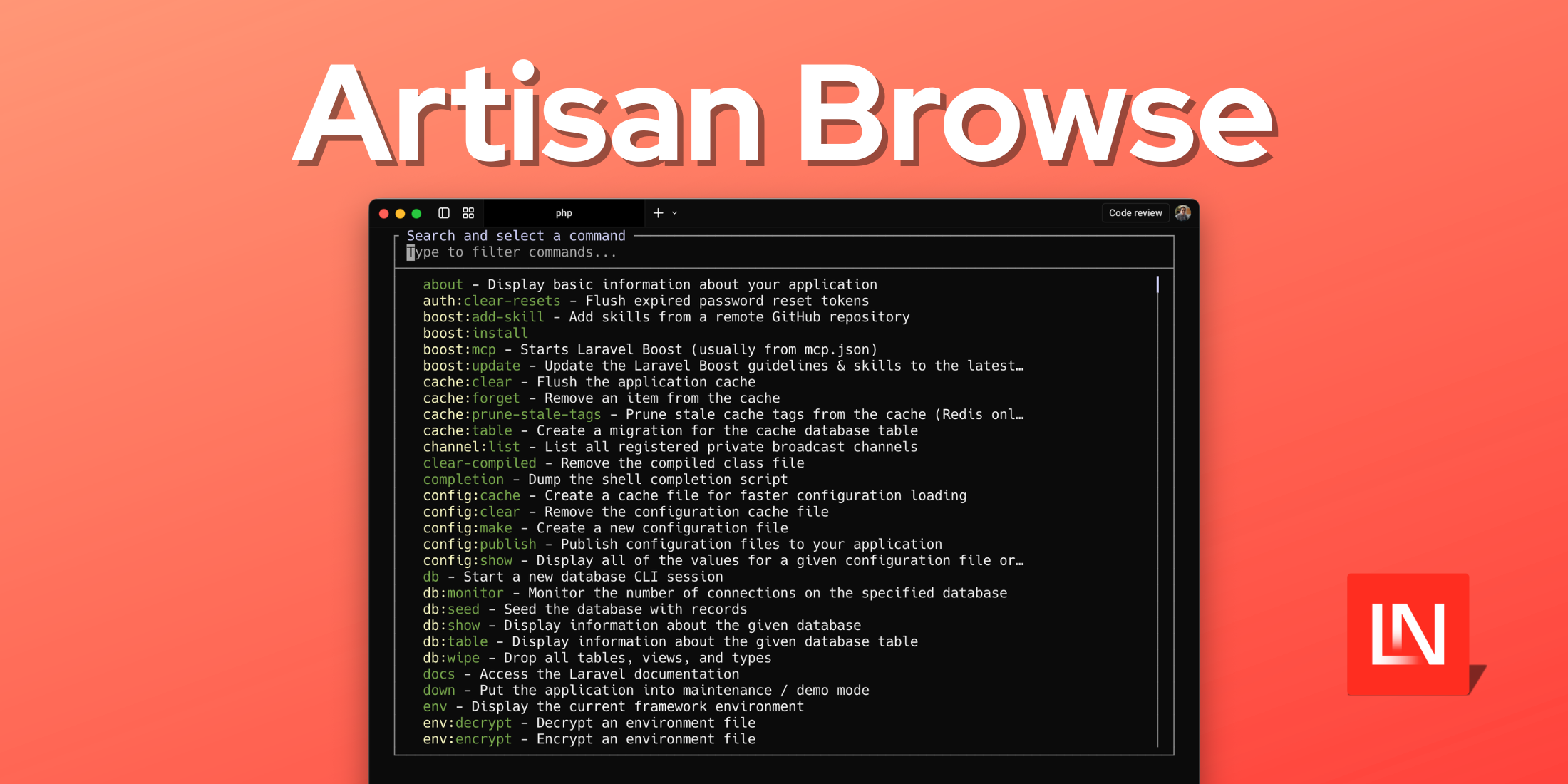 Browse and Execute Artisan Commands from an Interactive TUI image