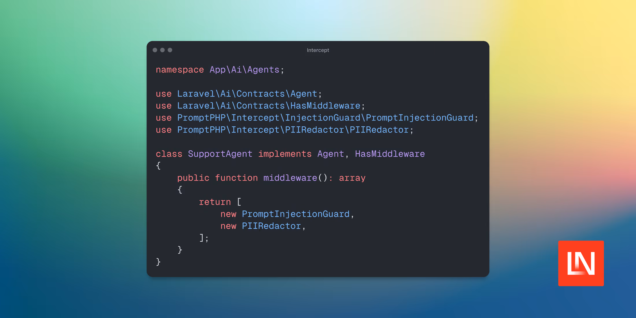 Intercept: Middleware Guardrails for Laravel AI Agents image