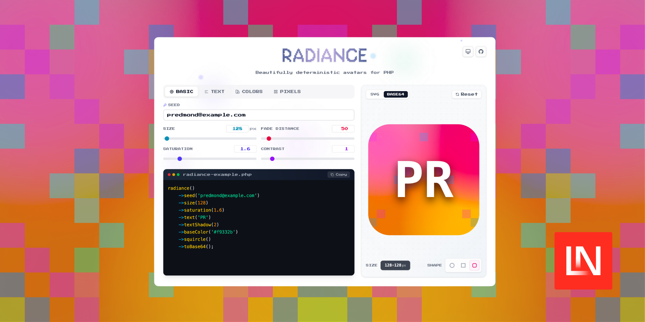 Radiance: Generate Deterministic Mesh Gradient Avatars in PHP image