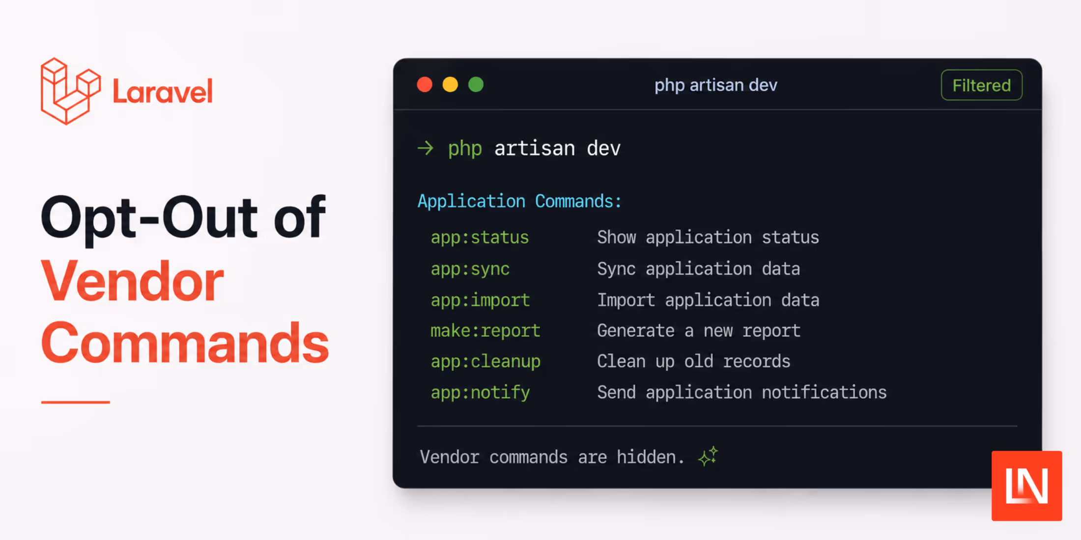 Exclude Vendor and Default Commands in `php artisan dev` image