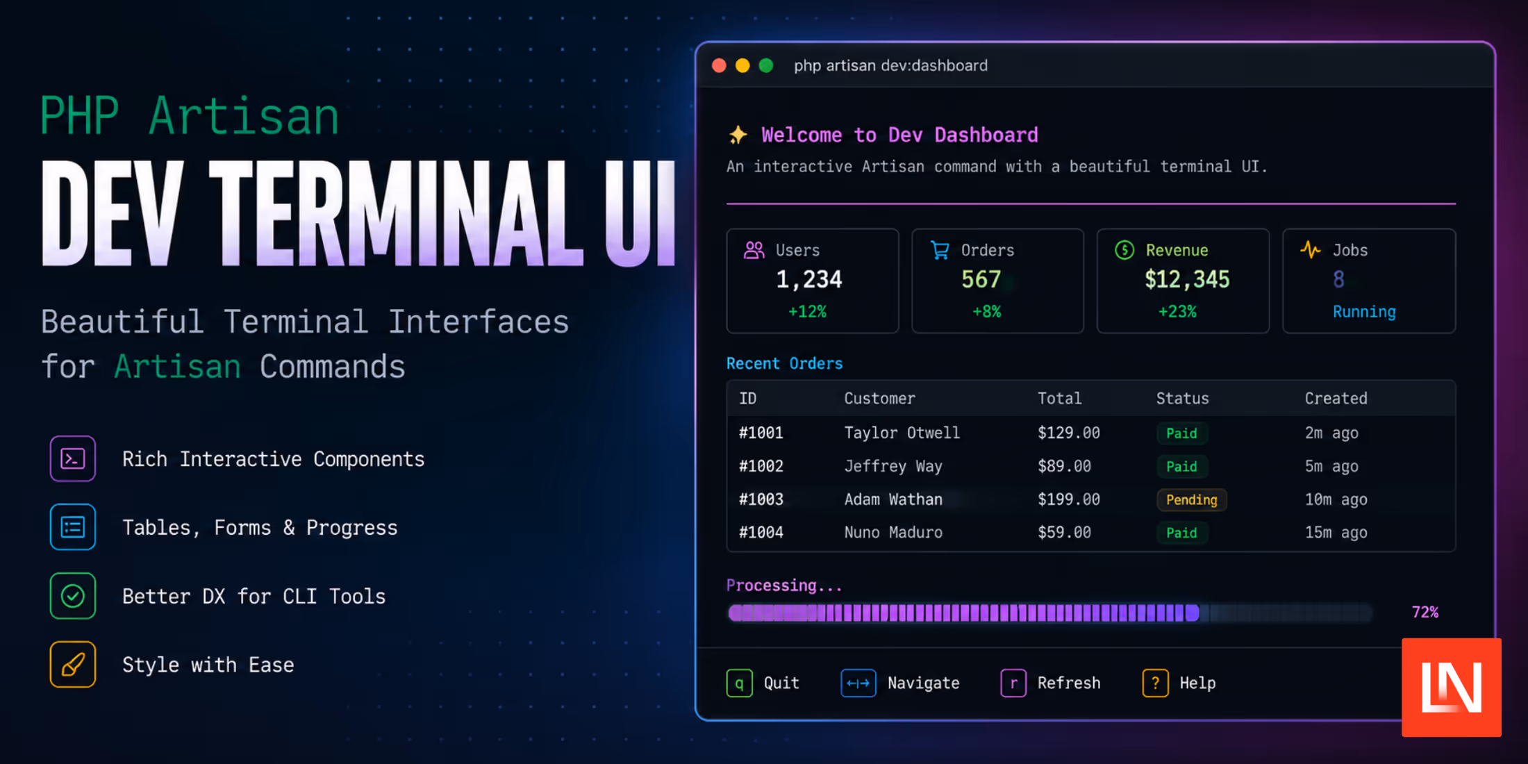 Laravel Terminal UI for the artisan dev Command image