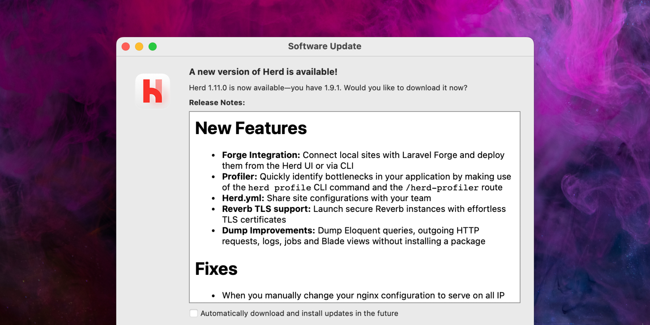 Laravel Herd v1.11 Adds Forge Integration, Dump Updates, and More in v1.11