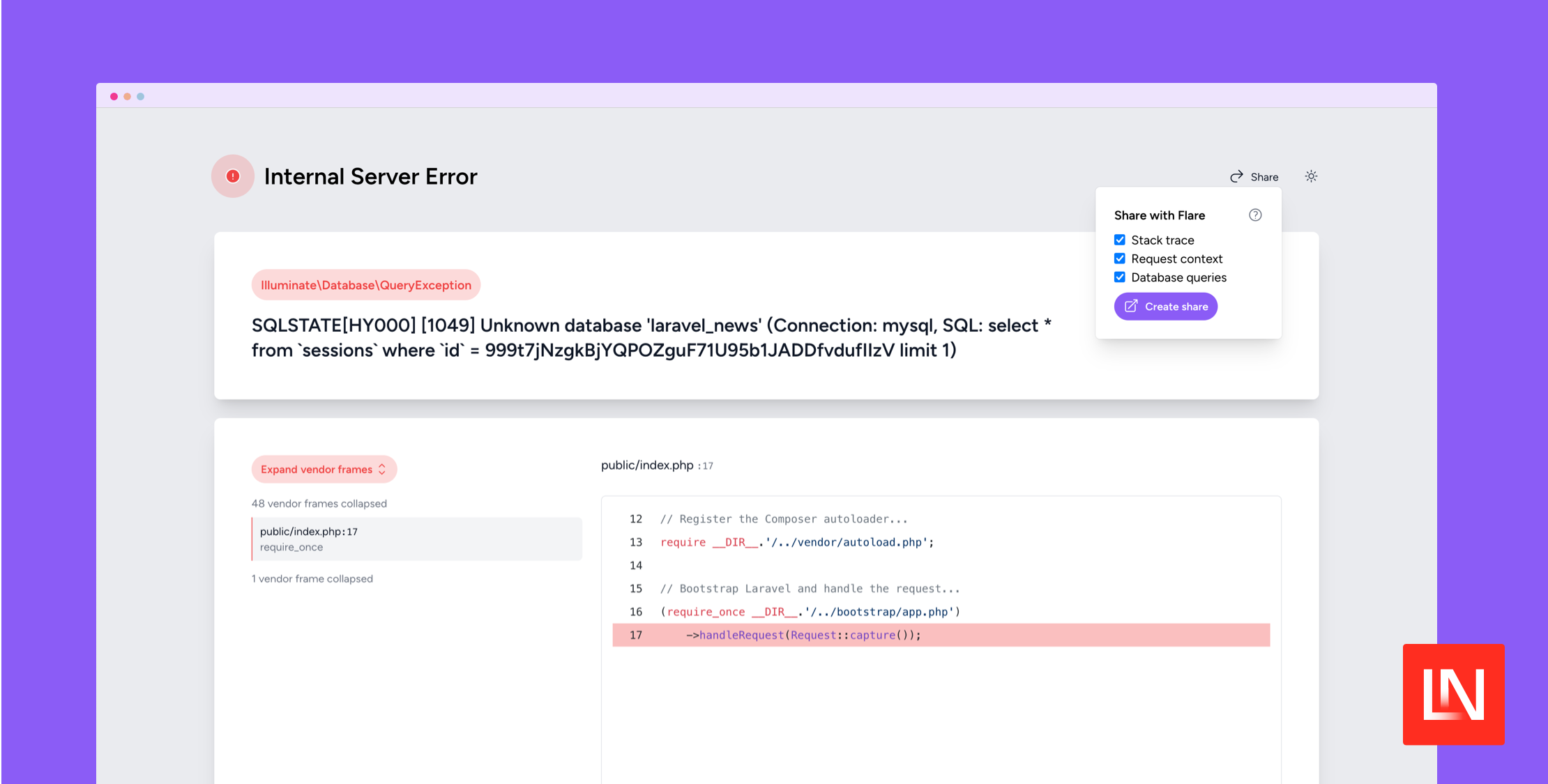 Share Error Package for Laravel's New Exception Page image