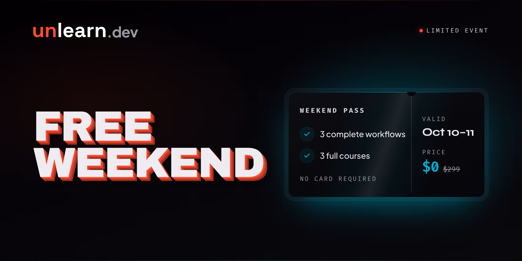 Unlearn.dev goes free for a weekend, October 10 and 11 image