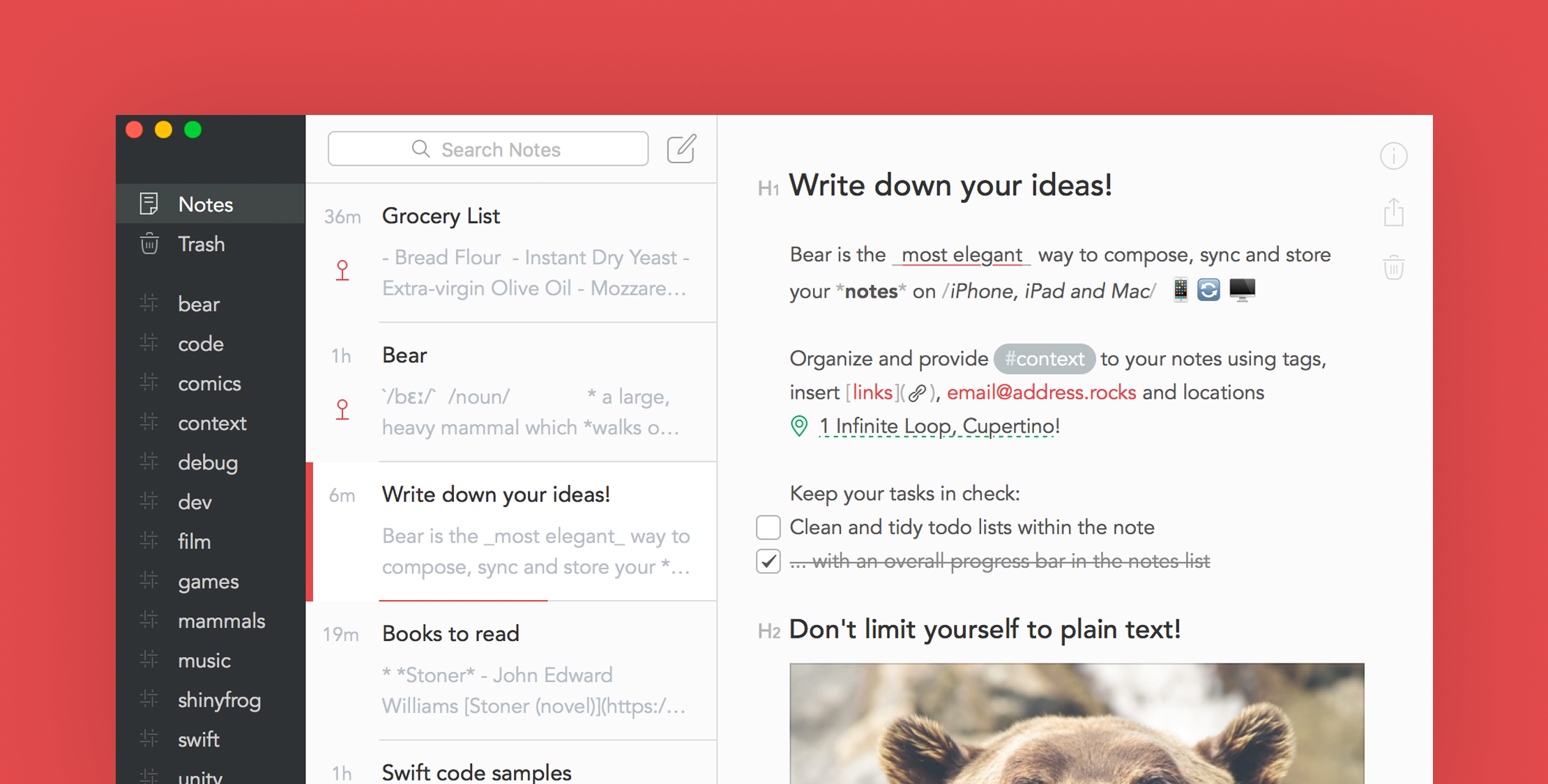 Bear: Beautiful Note Taking App for iPhone, iPad and Mac image