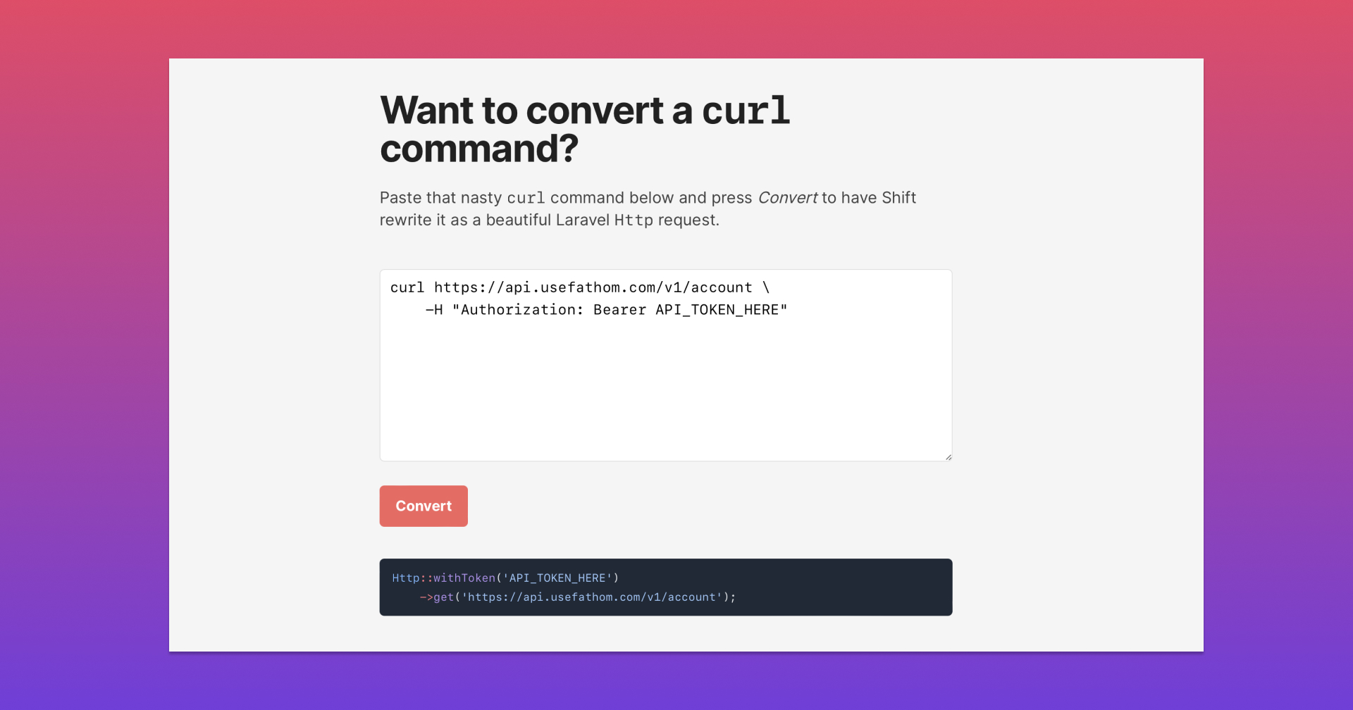cURL Converter - A tool convert cURL commands to Laravel's HTTP Client image