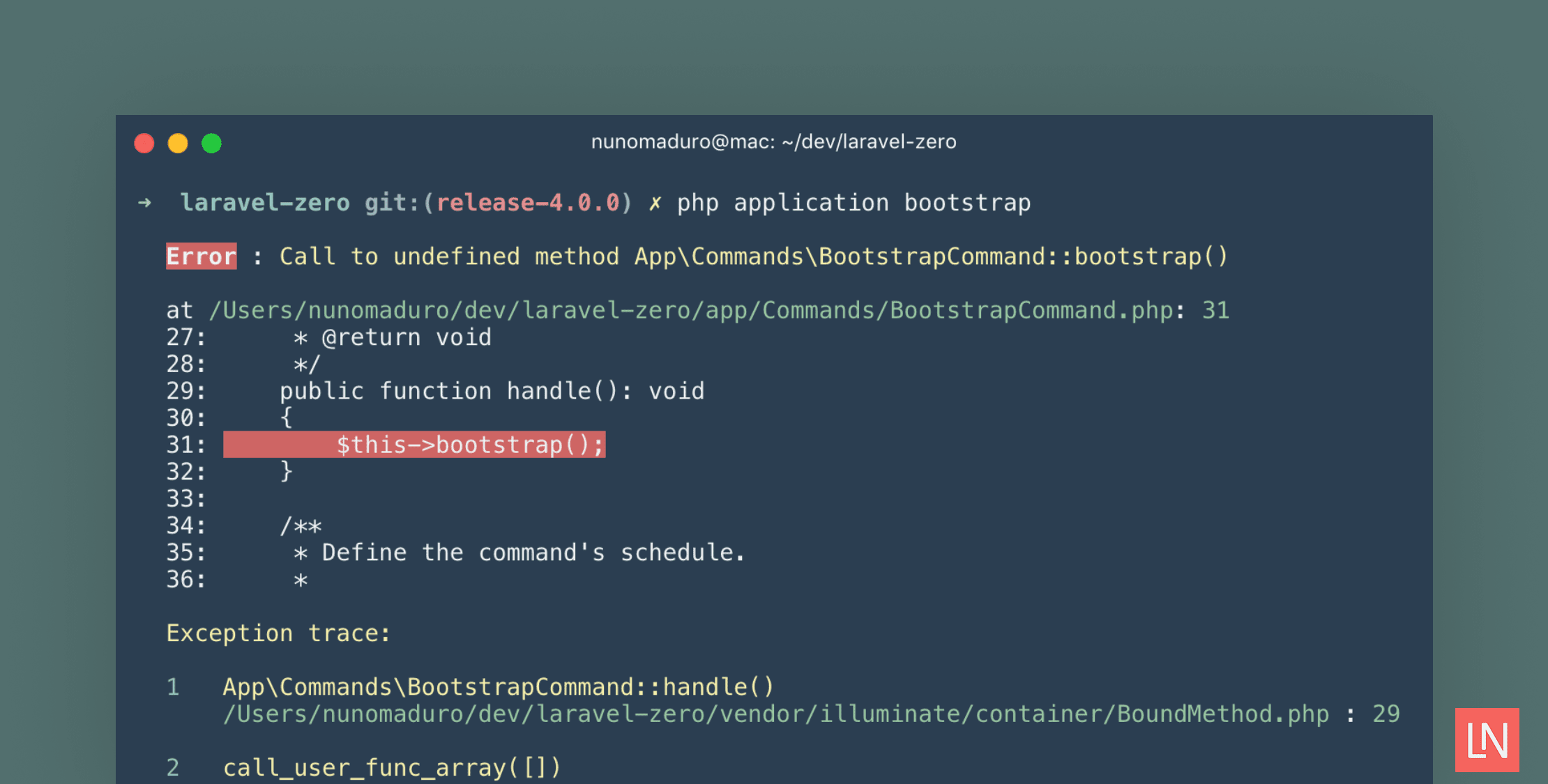 Laravel 5.6 adds the Collision Package for CLI Error Reporting image