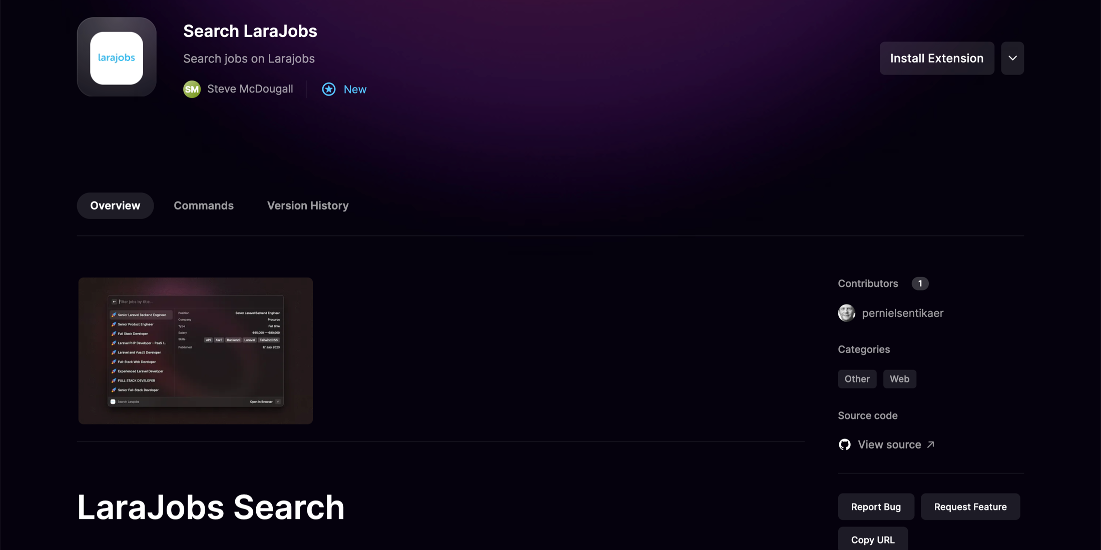 Search for Jobs on LaraJobs from Raycast image