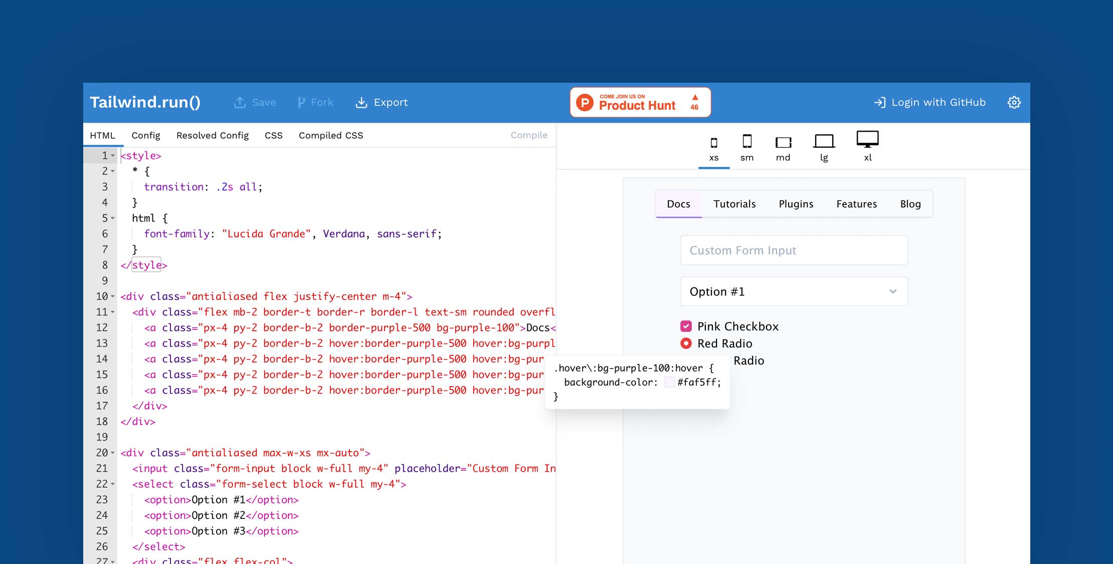 Tailwind.run() Online Code Editor for Tailwind CSS image