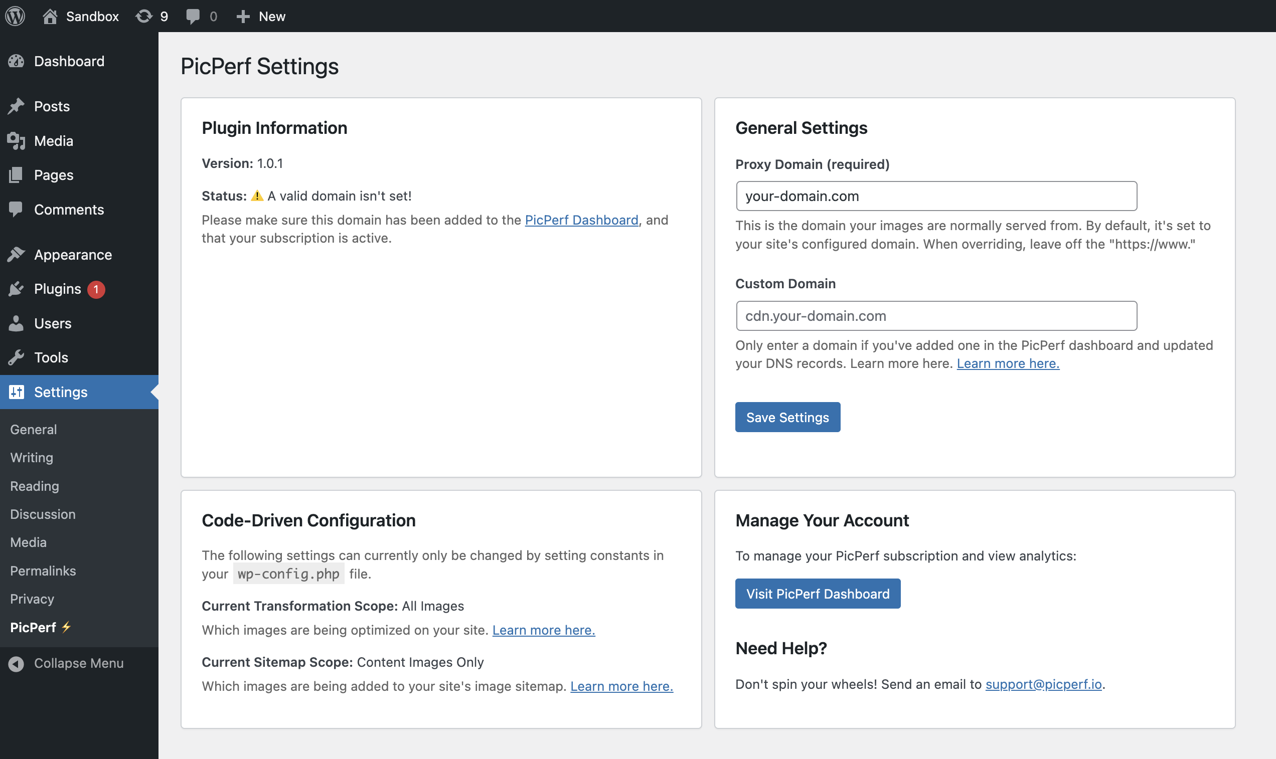 Screenshot of Plugin Settings Page