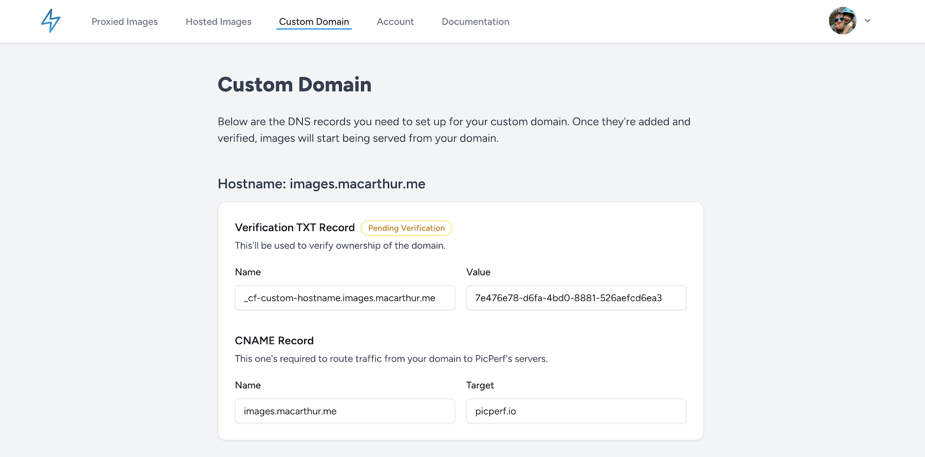 custom domain image setup example
