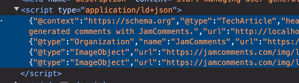 JSON-LD structured data rendered into the HTML