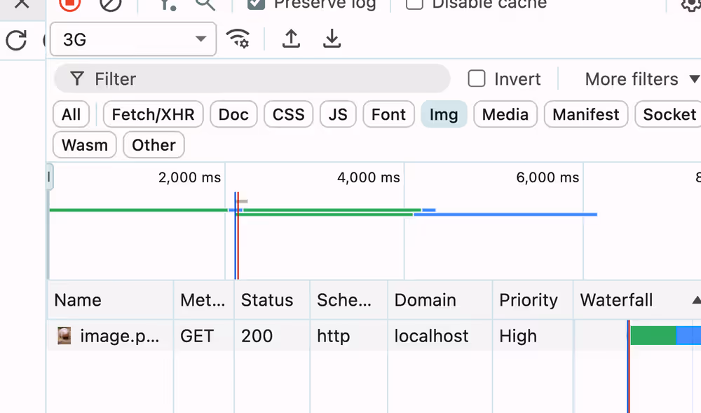 a single request in the network tab