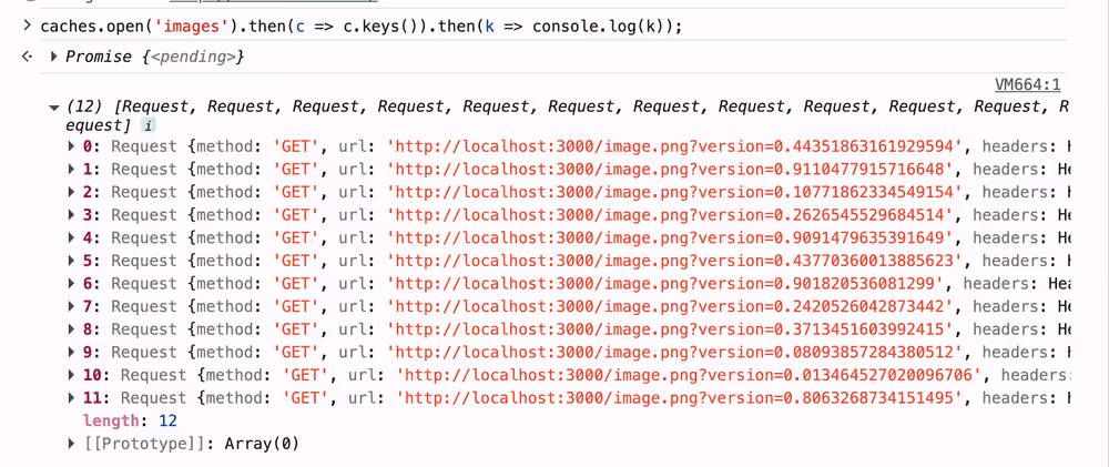 cache entries building up in console