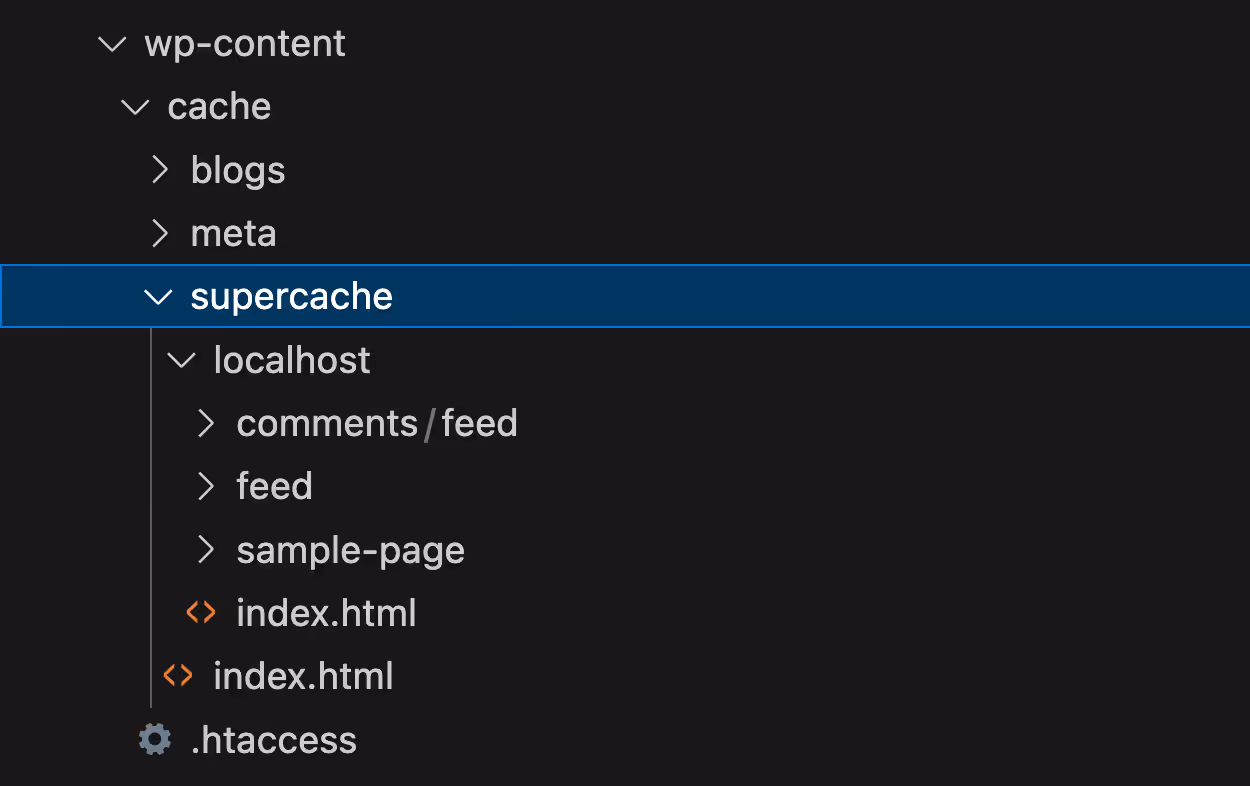 wp-content directory with cached HTML