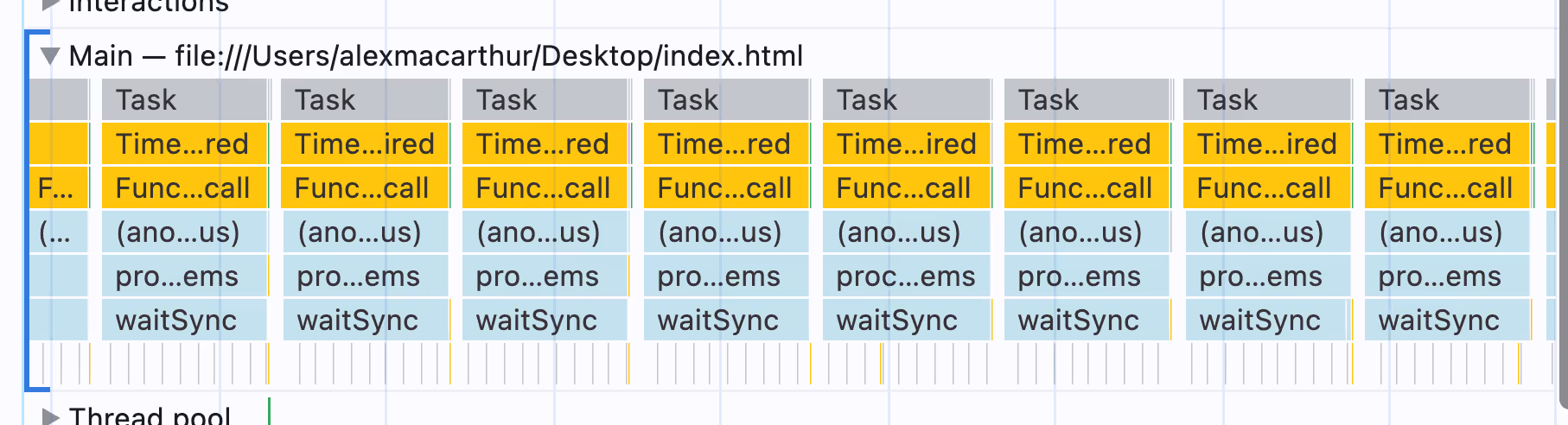 flame chart using setTimeout and recursion