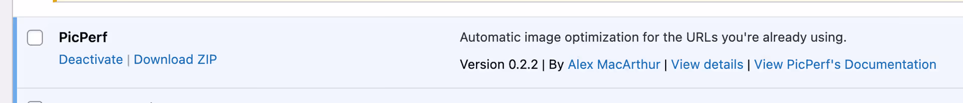 activating the PicPerf WordPress plugin
