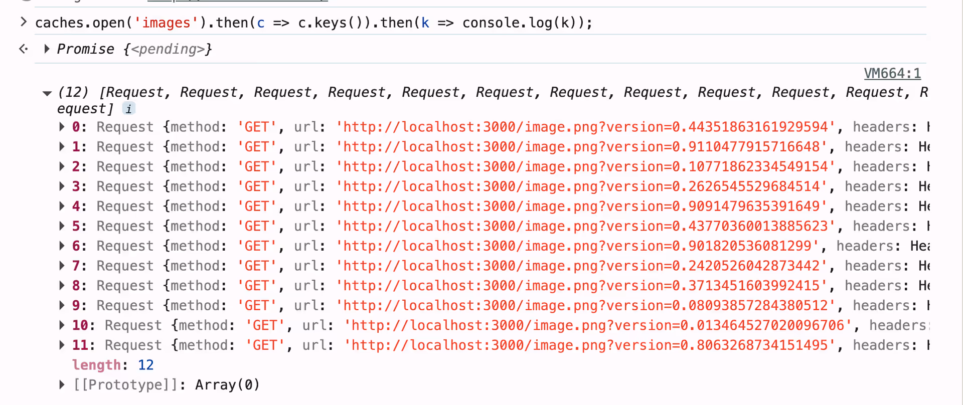 cache entries building up in console