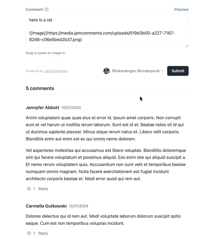 image swiftly pops in when comment is submitted